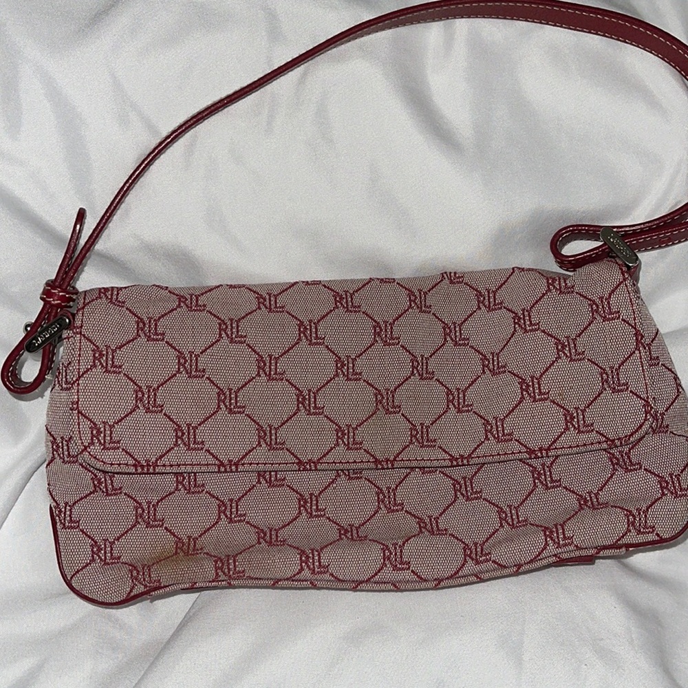 Ralph Lauren red/white with one handle one snap closure one zipper pocket
